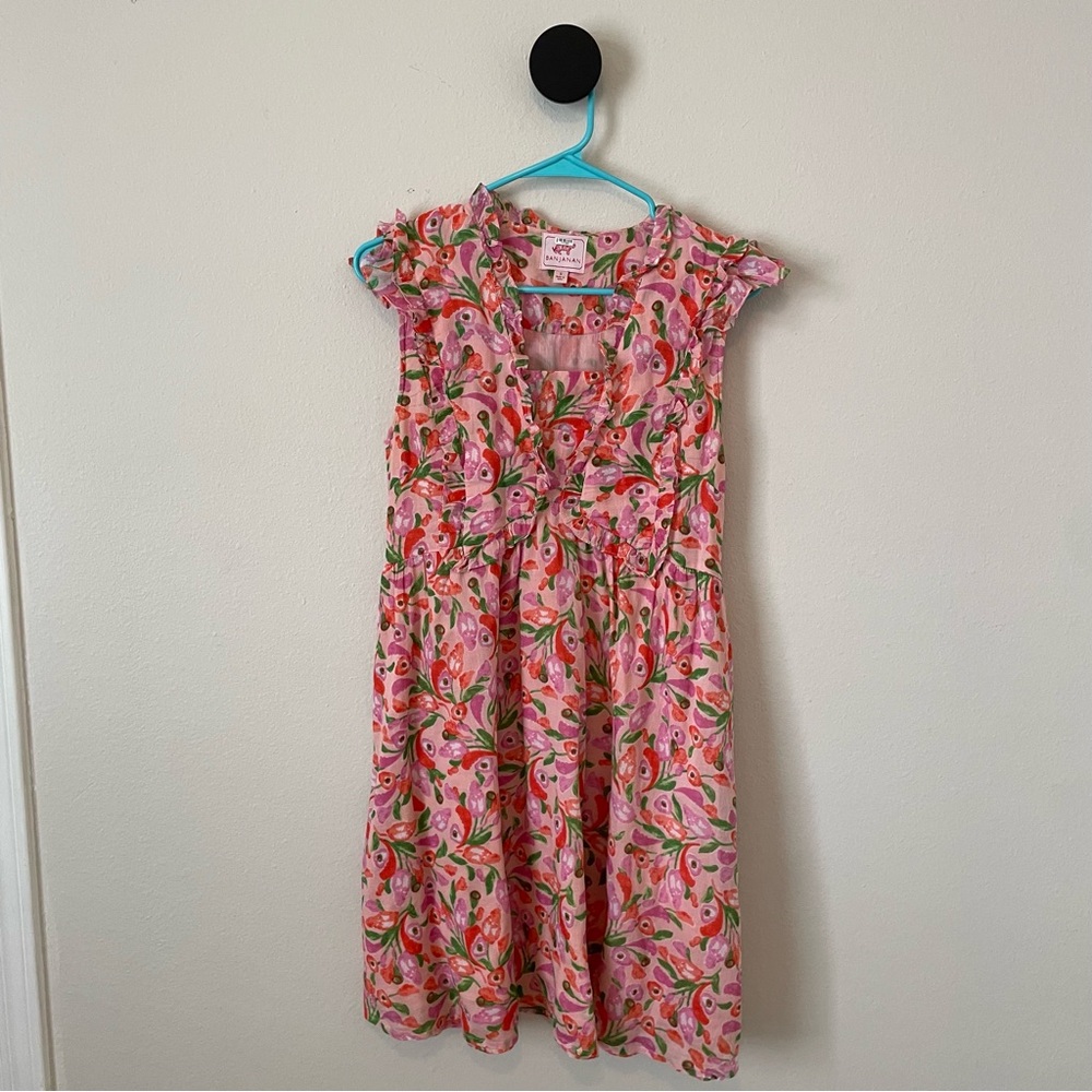 Banjanan Pink Green Floral Ellian Dress Flutter Cap Sleeve Size Small - Picture 7 of 12